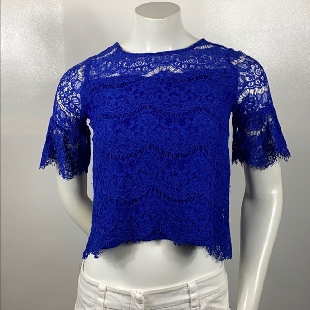 3For$20 Monteau Blue Lace Crop Top Sleeve Ruffle size M